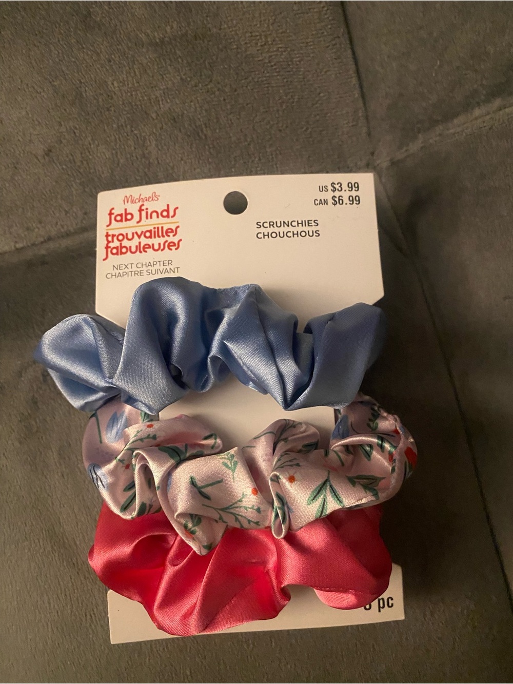 Kids Satin Scrunchie Set - Blue, Floral Pink, Coral